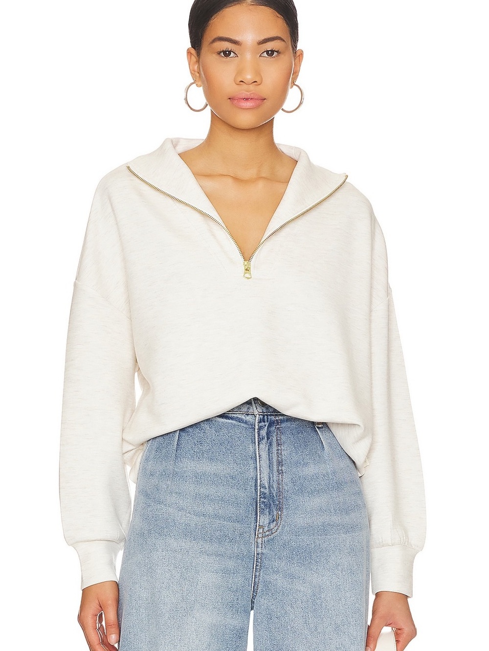 Varley Cream Half-Zip Pullover Sweatshirt with Gold Zip
